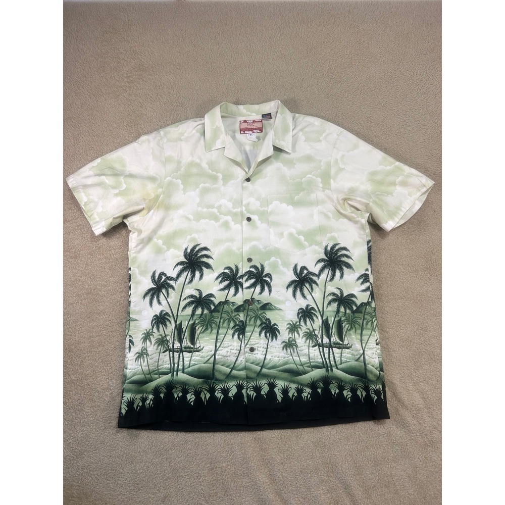 RJC Hawaiian Shirt Mens XL Aloha Palm Trees Made in‎ Hawaii Button Up